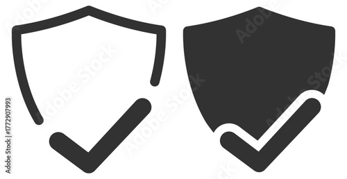 Secure shield icons set. Protection and safety verification symbols on transparent background
