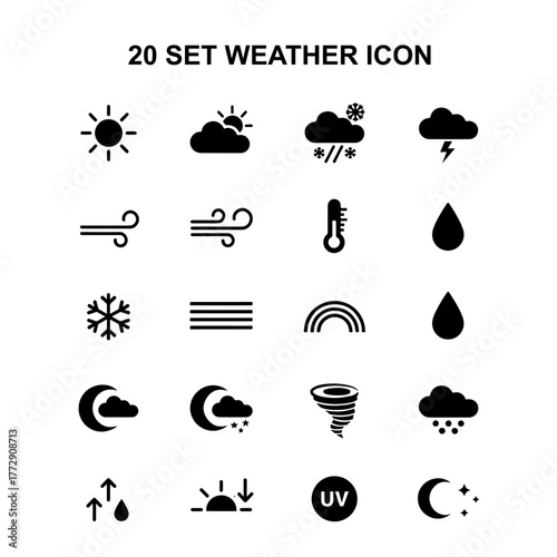 set of black and white weather icons
