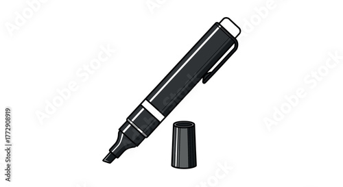 A black marker pen with its cap removed, ready for use, isolated on a white background.