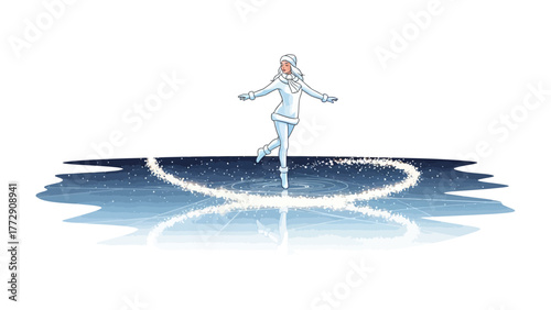 Graceful Ice Dancer: A figure skater glides gracefully on the ice, embodying poise and elegance with every movement. The rink sparkles as she creates a path in the cool embrace of winter. 