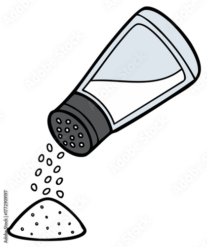 Salt shaker pouring salt, illustration of food seasoning concept