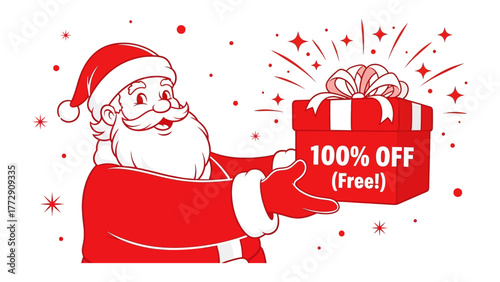 Holiday Gift of Joy: Santa Claus, with a benevolent gesture, extends a beautifully wrapped gift, embodying the season's spirit of generosity and offering a delightful surprise to everyone. 