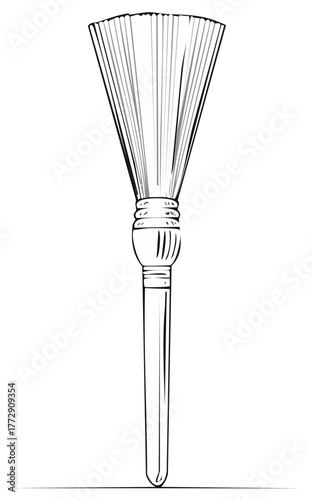 Line art of a paintbrush, art supply, artist tool for applying paint, isolated.