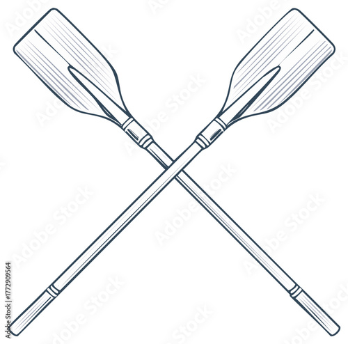 Classic Crossed Rowing Oars Vintage Nautical Sport Equipment Outline Vector Graphic