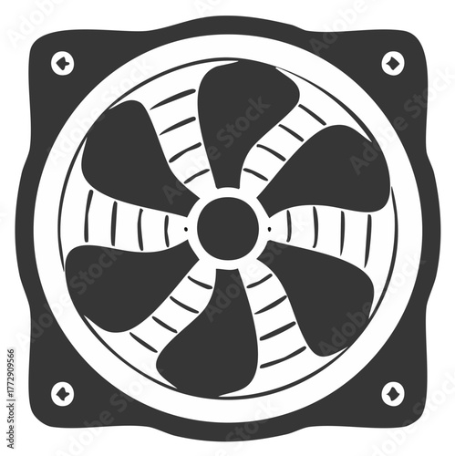 Dark computer fan for PC cooling system with square mount and screws