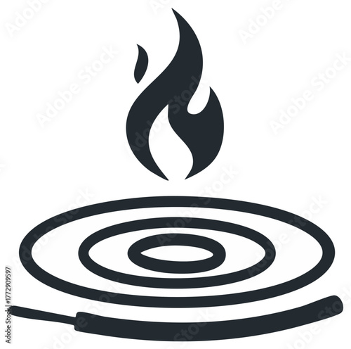 Mosquito repellent or incense coil burning with flame icon graphic vector minimalist design element