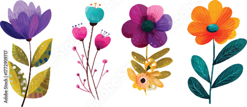 set of colorful flowers