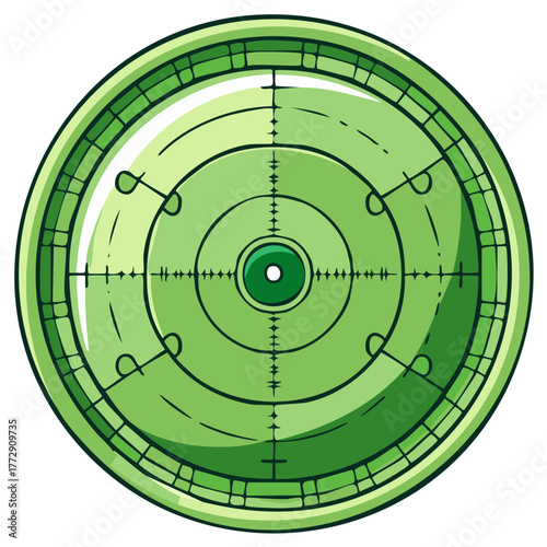 Night vision sniper scope illustration with green target crosshairs for aiming