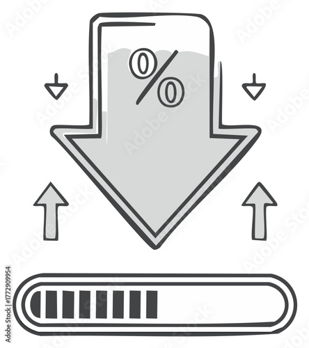 Decreasing Percentage with Loading Bar and Arrows Hand-Drawn Style