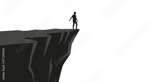 Minimalist Silhouette Man Standing on Cliff Edge Illustration Graphic