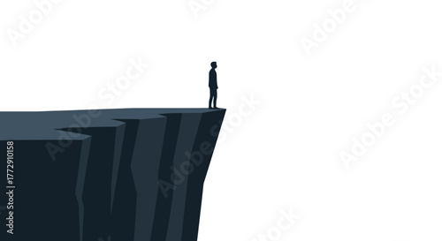 Minimalist Style Silhouette of Man Standing on Cliff Edge Illustration