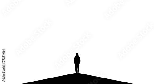 Minimalist Silhouette Person Standing Alone Edge Simple Concept Illustration