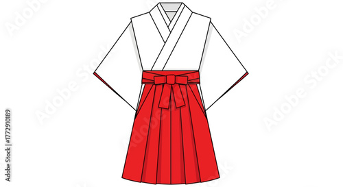 Flat Design Miko Costume Illustration Japanese Traditional Dress Clothing Outfit