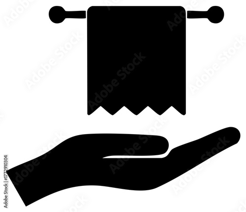 Towel Rack, Hand, and Towel Silhouette Illustration for Personal Hygiene Concepts