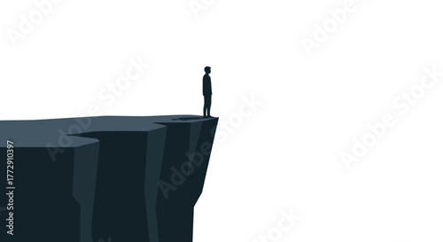 Minimalist Silhouette Man Standing on Cliff Edge Risk Concept Illustration