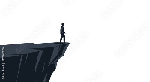 Minimalist Silhouette Man Standing on Edge of Cliff Scenery Illustration