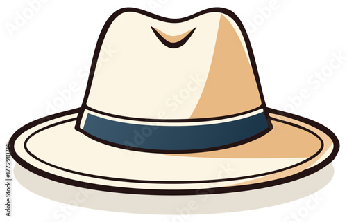Stylish Panama Hat Icon with Ribbon Accent Graphic Cartoon Drawing Design