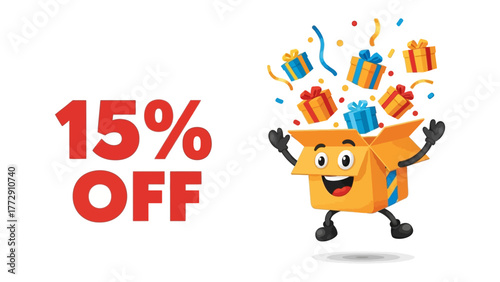 Discount Announcement with Gift Box Illustration: This image captures the essence of a vibrant, attractive discount and gift offering, where a cheerful gift box illustration springs to life.