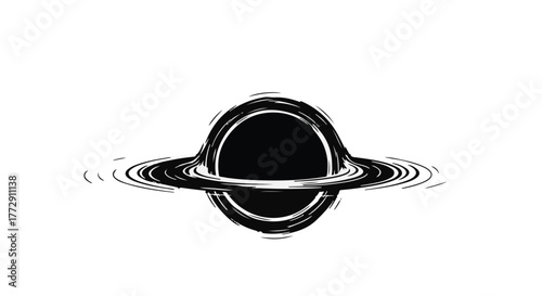 Abstract representation of a black hole with swirling accretion disk on a white background
