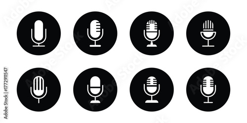 Microphone icon set. Different microphone collection. podcast icon vector. Voice vector icon, Record. Set of microphone icon symbol vector on white background . 
