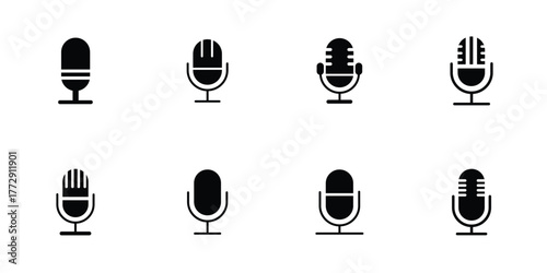 Microphone Icons set. Podcast microphone. Karaoke mic web and mobile app icons. Voice vector icon, Record. Microphone - recording Studio Symbol. eps 10
