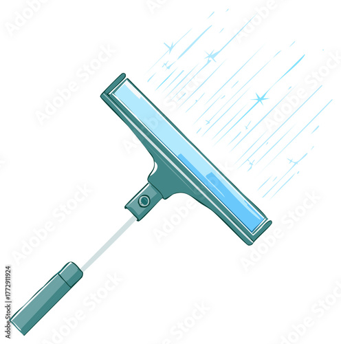 A squeegee wiping a window clean, leaving a sparkling trail, vector illustration