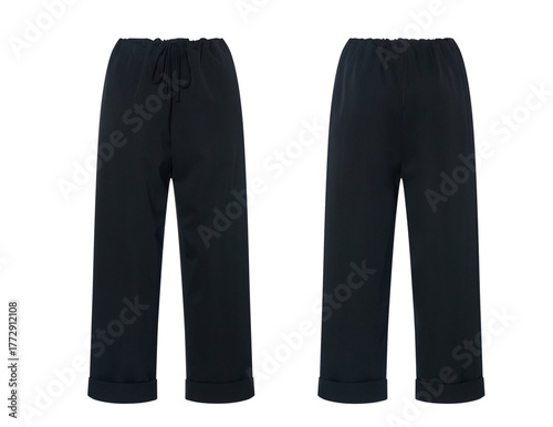lady casual clothes Business trousers, Front and back view, Black women's classic trousers, Black pants transparent background