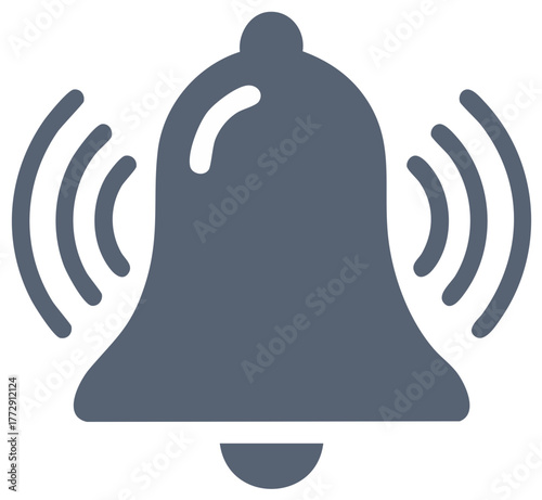 Ringing Bell Vector Icon with Sound Waves Alert Notification Symbol Illustration