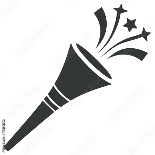 Party horn emitting stars and sound waves for celebration and joy