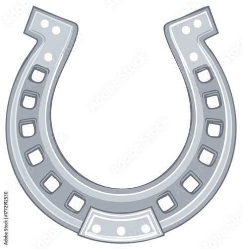 Stylized grey horseshoe illustration with nail holes symbol of good luck and fortune