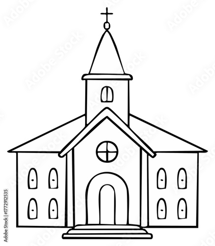 black and white church building drawing clip art preview