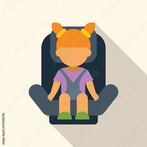 Child safety concept featuring a little girl secured in a car seat, promoting responsible travel and child protection