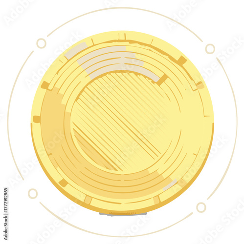 A golden round coin illustration. Digital currency or investment depiction