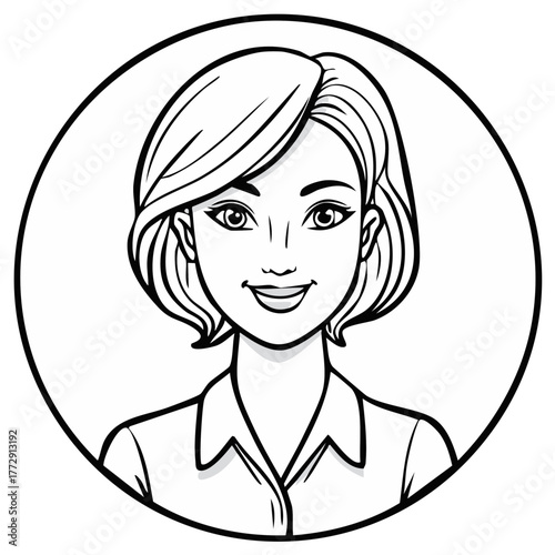 Female Avatar in Circular Frame Smiling Woman with Bob Haircut Vector Illustration