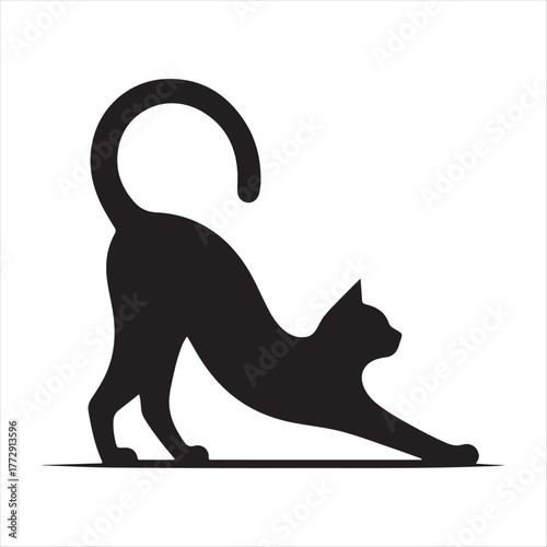 Cat stretching vector silhouette outline logo design concept illustration