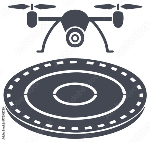 Drone hovering over a circular road illustration