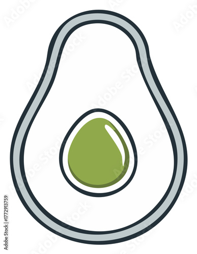 Minimalist avocado half with seed line art vector illustration