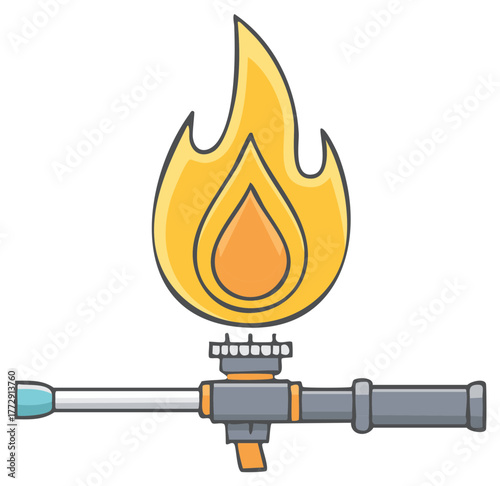 Cartoon Burner Illustrating Heat and Ignition with a Yellow Flame Cartoon Drawing