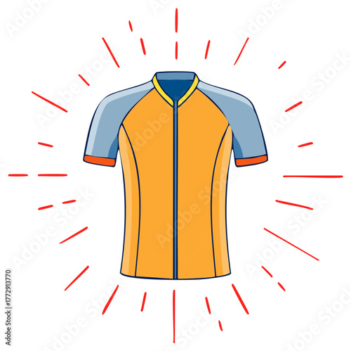 Vibrant Cycling Jersey with Energetic Rays of Light Illustration
