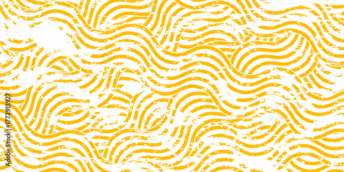 Yellow instant noodle, pasta and spaghetti texture with geometric wavy lines. Ramen, pasta vector pattern. Background abstract food illustration