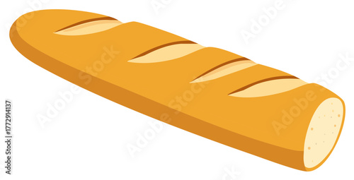 Freshly baked golden brown baguette French bread with a crispy crust a staple food item