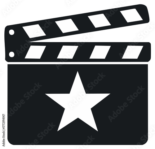 Movie Slate with Star Symbol Isolated on White Movie Clapper Board Symbol for Film Making and Production