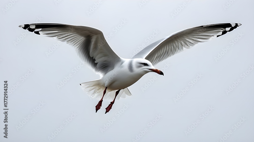 Obraz premium White background and a flying white seagull