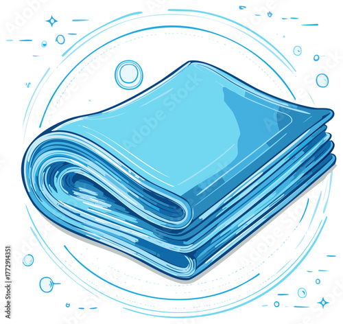 Folded Light Blue Sheets Stacked Neatly with Cleanliness Graphic Elements