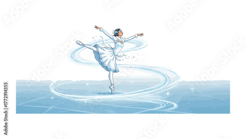 Grace on Ice: A graceful figure skater, in mid-performance on a pristine ice rink, embodies the elegance and artistry of winter sports.