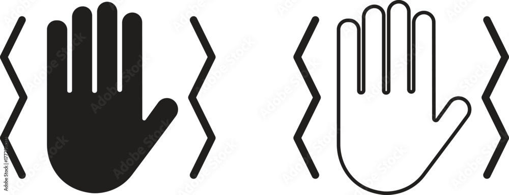 Fototapeta premium Hand with Vibration or Shake Icon Set - Earthquake and Smartphone Alert Symbol Vector