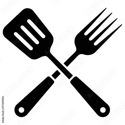 Crossed barbecue spatula and fork silhouette icon