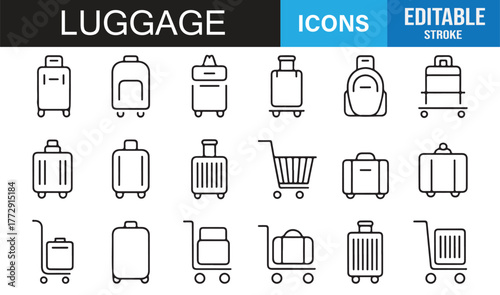 Luggage and Trolley Line Art | Minimalist Vector Icons for Trip, Tourism, and Journey Branding Design
