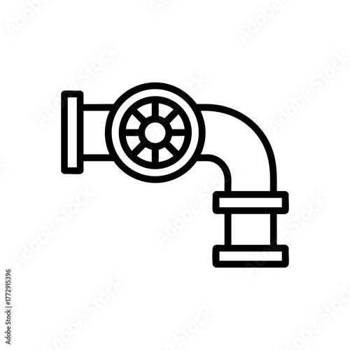 Industrial metal pipe with valve icon. Plumbing, water system, engineering, mechanical industry, infrastructure concept. Editable stroke vector illustration.