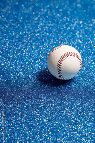 A Baseball on a Blue Glitter Background